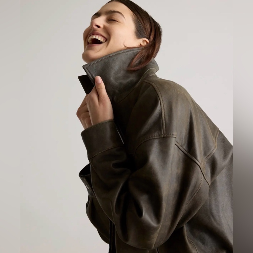Quince Women's Oversized Leather Bomber Jacket - Picture 2 of 8
